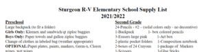 Updated School Supply List